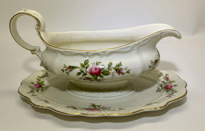 Rosenthal-Continental "Antoinette" Pompadour Ivory Gravy Boat w/Attached Underplate.