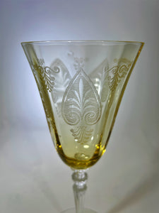 Fostoria Trojan Topaz Yellow Water Goblet Collection of Six. 1929-1944