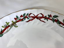 Royal Worcester Holly Ribbons Holiday Red Bow Scalloped Fine Bone China Handled Cake Plate.