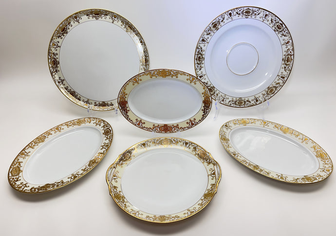 Noritake Christmas Ball Porcelain Hand Painted 6-Piece Serving Platter/Tray/ Cake Plate Set (c.1918-1991)