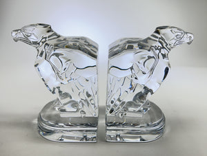 Hoya Crystal Japan Glass Eagle Sculpture Bookend Set.