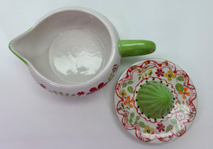 Anthropologie Biscuit Ceramic Lime Green and Floral Juicer.