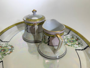 Noritake Art Deco Lusterware Sugar Bowl, Creamer and Tray Set, c.1928
