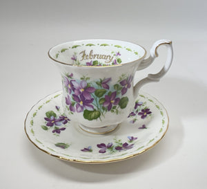 Royal Albert England Flower Of The Month Series Montrose DEMITASSE Teacup/ Saucer Collection of Six. c. 1970's