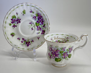 Royal Albert England Flower Of The Month Series Montrose DEMITASSE Teacup/ Saucer Collection of Six. c. 1970's