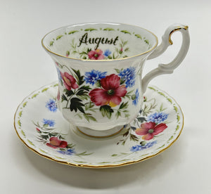 Royal Albert England Flower Of The Month Series Montrose DEMITASSE Teacup/ Saucer Collection of Six. c. 1970's