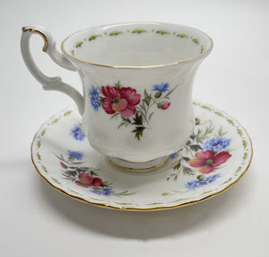 Royal Albert England Flower Of The Month Series Montrose DEMITASSE Teacup/ Saucer Collection of Six. c. 1970's