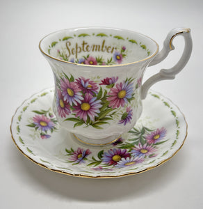 Royal Albert England Flower Of The Month Series Montrose DEMITASSE Teacup/ Saucer Collection of Six. c. 1970's