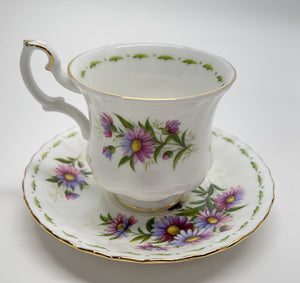 Royal Albert England Flower Of The Month Series Montrose DEMITASSE Teacup/ Saucer Collection of Six. c. 1970's