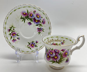 Royal Albert England Flower Of The Month Series Montrose DEMITASSE Teacup/ Saucer Collection of Six. c. 1970's