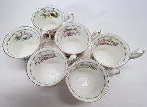 Royal Albert England Flower Of The Month Series Montrose DEMITASSE Teacup/ Saucer Collection of Six. c. 1970's