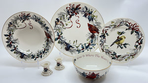 Lenox Winter Greetings Fine China 6-Piece Serving Plate/Bowl/ Candle Holder Set.