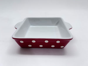 Red and White 6-Piece Polka Dot Ceramic Bakeware and Bowl Set.