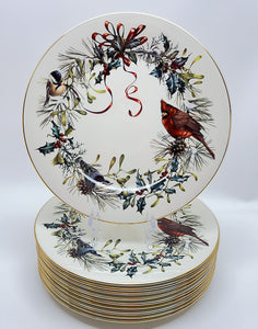 Lenox Winter Greetings Fine China Cardinal  Dinner Plate Collection of Ten.