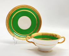 Minton Green and Gold Encrusted Bouillon Cup/ Saucer Set of Four for Tiffany and Co., ENGLAND, c. 1902-1912.