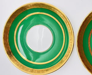 Minton Green and Gold Encrusted Bouillon Cup/ Saucer Set of Four for Tiffany and Co., ENGLAND, c. 1902-1912.