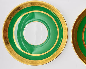 Minton Green and Gold Encrusted Bouillon Cup/ Saucer Set of Four for Tiffany and Co., ENGLAND, c. 1902-1912.