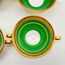 Minton Green and Gold Encrusted Bouillon Cup/ Saucer Set of Four for Tiffany and Co., ENGLAND, c. 1902-1912.