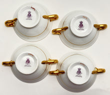 Minton Green and Gold Encrusted Bouillon Cup/ Saucer Set of Four for Tiffany and Co., ENGLAND, c. 1902-1912.