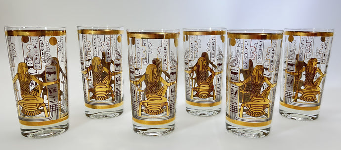 Culver Industries Egyptian Pharaoh Highball Glass Set of Six., c.1960-1970s