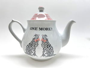 Ellen Studio London "One More?" Magenta Pink/ White/ Black Dotted Cheetah Teapot/ Creamer/ Sugar Bowl Set.