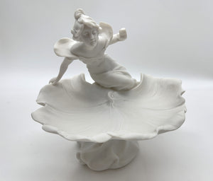 Young Woman on Fountain Satin Resin Pedestal Candy/ Soap Stand.