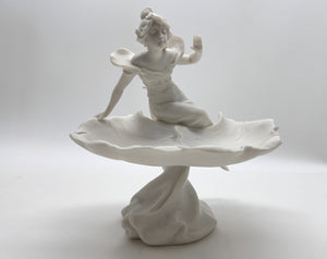 Young Woman on Fountain Satin Resin Pedestal Candy/ Soap Stand.