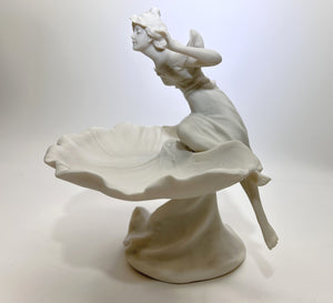 Young Woman on Fountain Satin Resin Pedestal Candy/ Soap Stand.