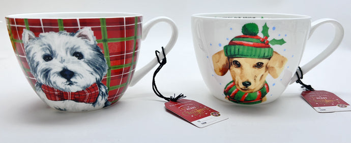 Portobello By Design Holiday Merry and Brite and Plaid Westie Dog Mug Set of Two