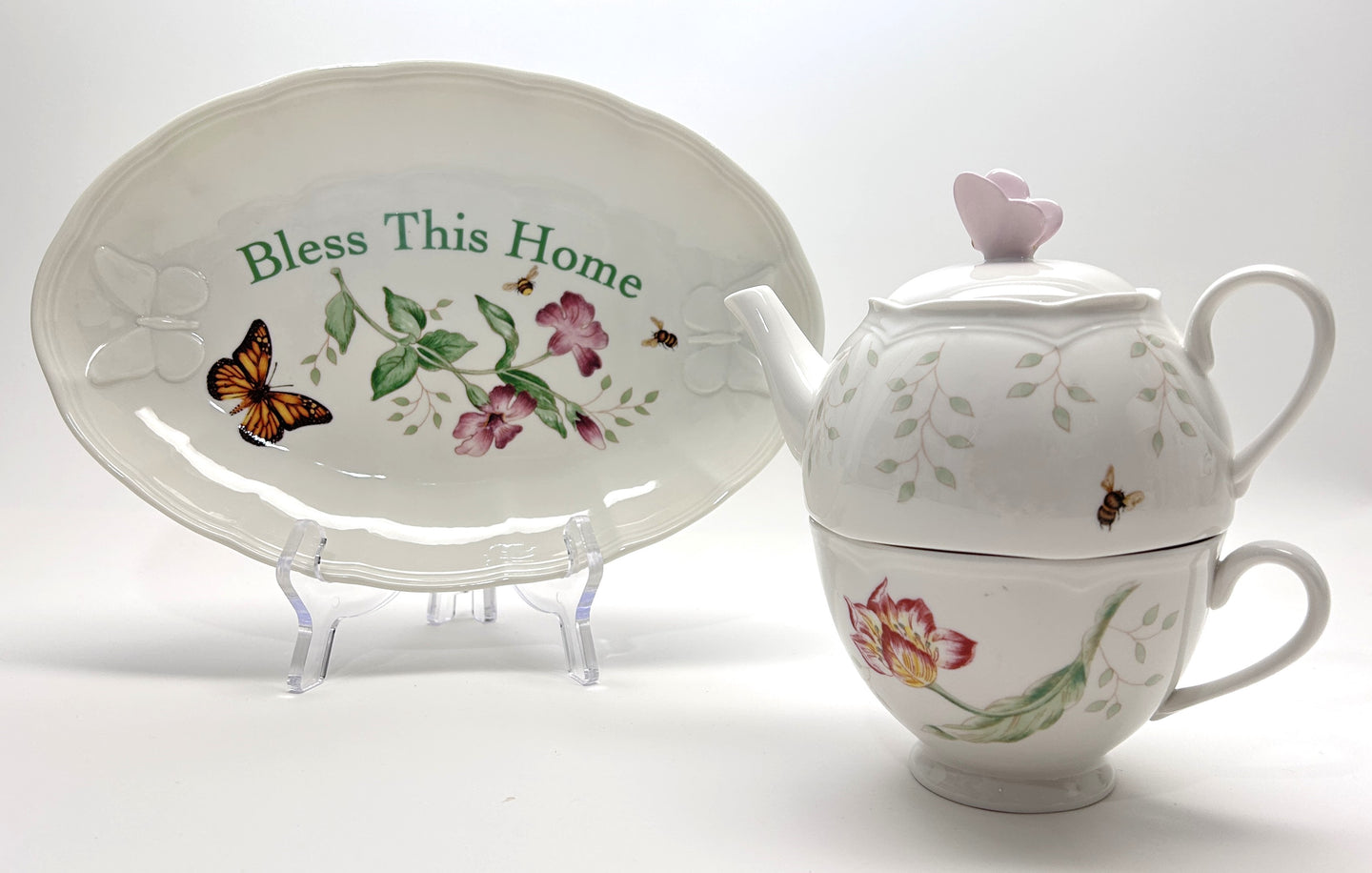 Lenox Butterfly Meadow Tea For One Teapot/ Cup Set with 