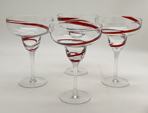 Pier 1 Swirline Red Margarita Glass Set of Four.