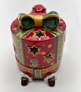 Villeroy and Boch Holiday Bear Santa on Sled Toy Box Ceramic Votive Candle Holder.