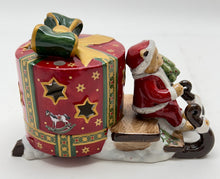 Villeroy and Boch Holiday Bear Santa on Sled Toy Box Ceramic Votive Candle Holder.