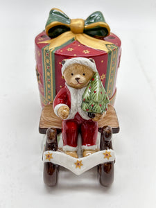 Villeroy and Boch Holiday Bear Santa on Sled Toy Box Ceramic Votive Candle Holder