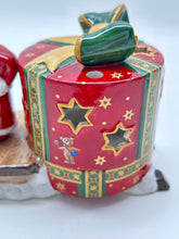 Villeroy and Boch Holiday Bear Santa on Sled Toy Box Ceramic Votive Candle Holder.