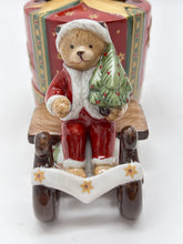 Villeroy and Boch Holiday Bear Santa on Sled Toy Box Ceramic Votive Candle Holder.