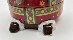 Villeroy and Boch Holiday Bear Santa on Sled Toy Box Ceramic Votive Candle Holder.