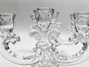 Heisey Rose Etched Waverly Design 3-Light Candlestick Pair. c.1949-1957