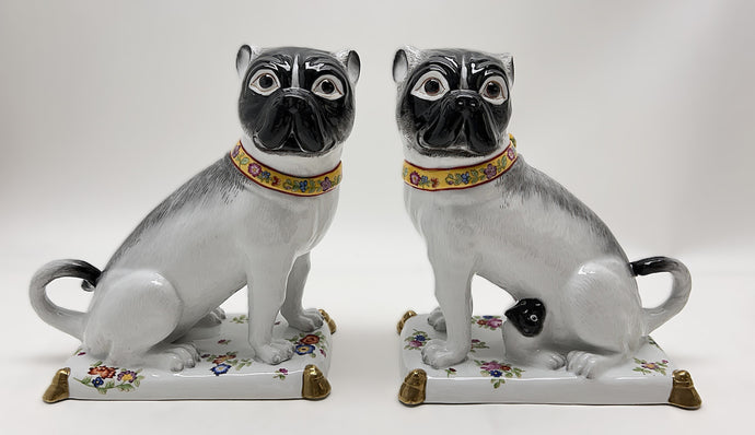 Chelsea House Porcelain Pugs with Nursing Pup Figurine Pair.