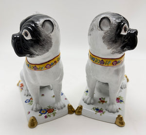 Chelsea House Porcelain Pugs with Nursing Pup Figurine Pair.