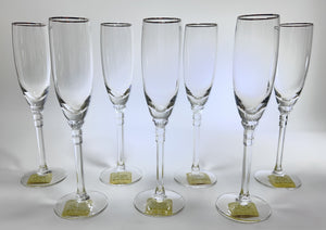 Lenox Phoenix Platinum Lead Crystal Blown Glass Fluted Champagne Set of Seven