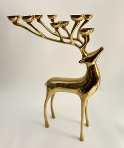 Pottery Barn Brass 20" Tall Reindeer With 10-Point Antler Centerpiece Candle Holder/ Candelabra.