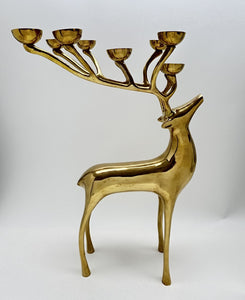 Pottery Barn Brass 20" Tall Reindeer With 10-Point Antler Centerpiece Candle Holder/ Candelabra.