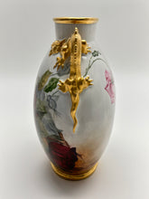 Jean Pouyat Limoges Roses and Gold Dragon/Serpent Handled Vase. France, c.1890-1932