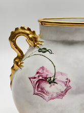 Jean Pouyat Limoges Roses and Gold Dragon/Serpent Handled Vase. France, c.1890-1932