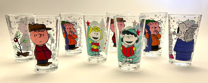 Zak! Peanuts Holiday 16 oz. Glass Set for Eight. New In Boxes.