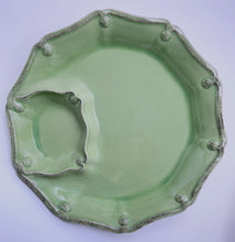 Juliska Berry and Thread 16" Whitewash Serving Bowl and 12" Pistachio Green Hostess Chip and Dip Server Pair.