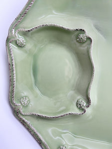 Juliska Berry and Thread 16" Whitewash Serving Bowl and 12" Pistachio Green Hostess Chip and Dip Server Pair.