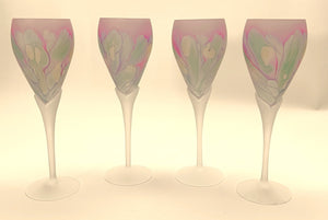 Nouveau Art Glass Rueven Wine Glass Multi-Colored Set of Four.