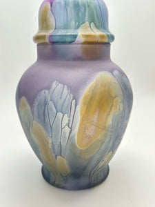 Nouveau Art Glass Rueven Lidded Purple Jar and Bowl Multi-Colored Set.